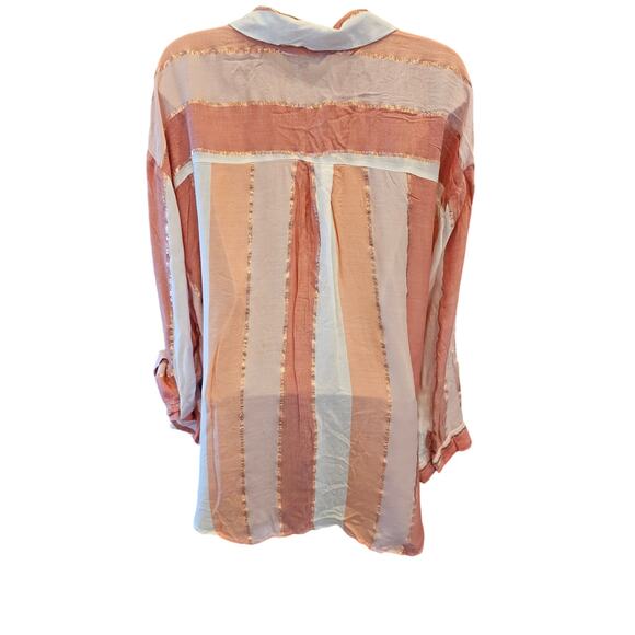 Club z collection pink metallic roll tab long sleeve lightweight button up 2X - Picture 3 of 8